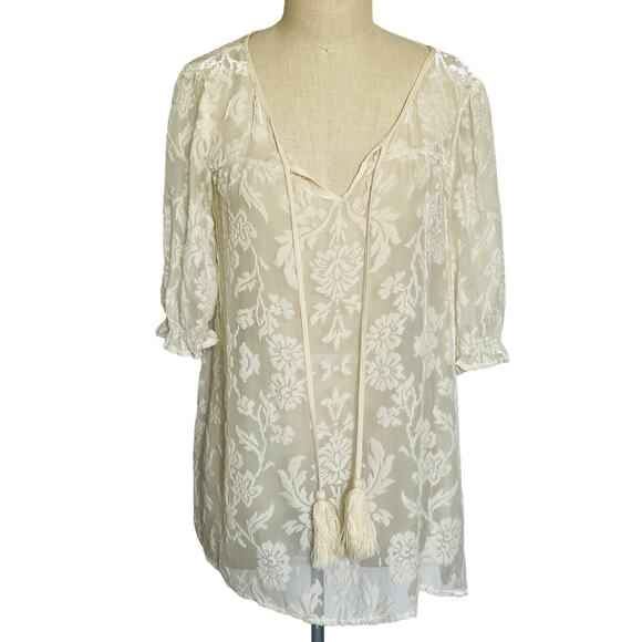 Sundance Ivory Velvet Burnout Sheer Blouse - Picture 1 of 6